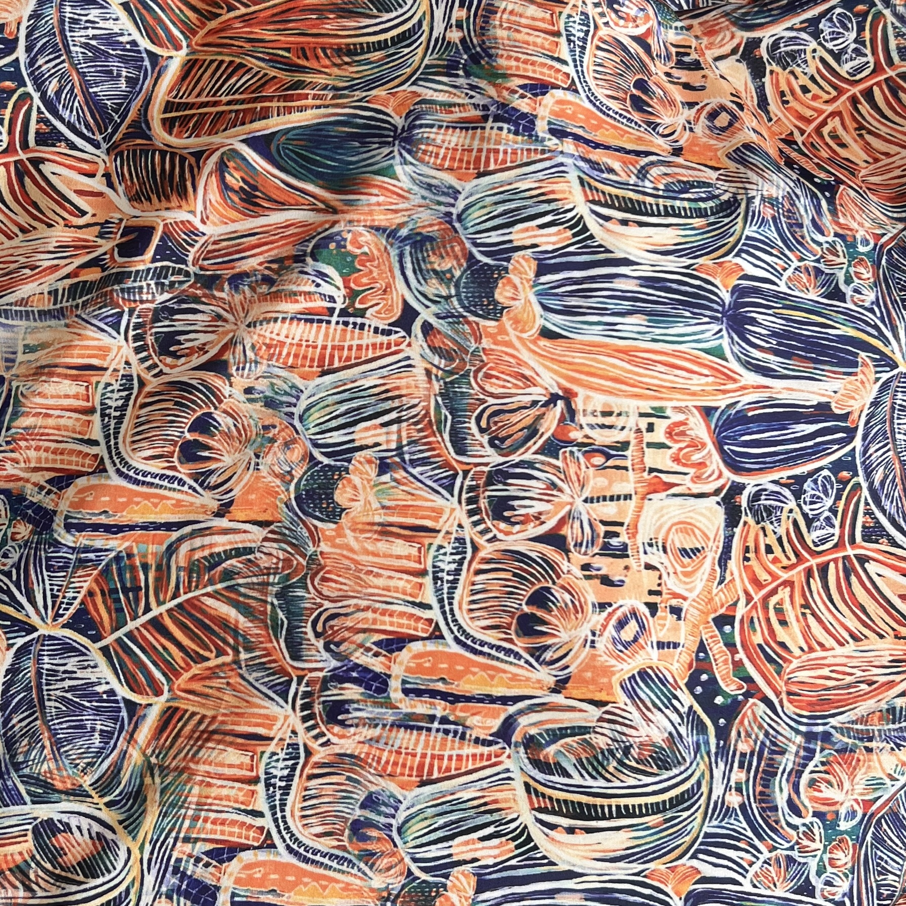 Color: Orange/Purple Brushed Flowers