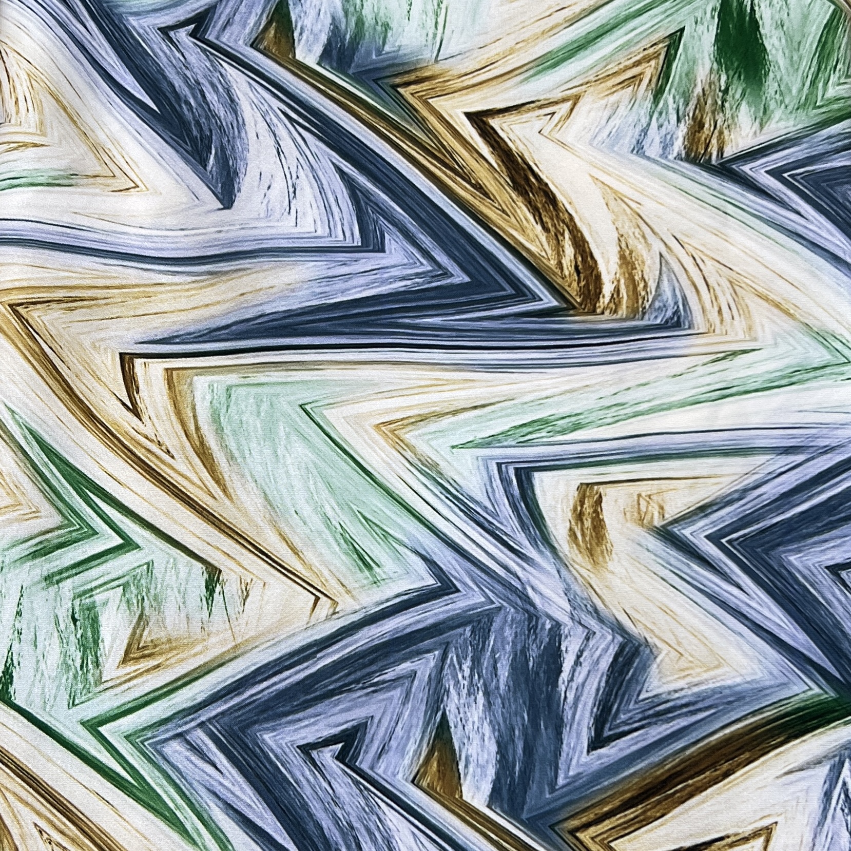 Color: White/Blue-Green-Beige Triangle Design