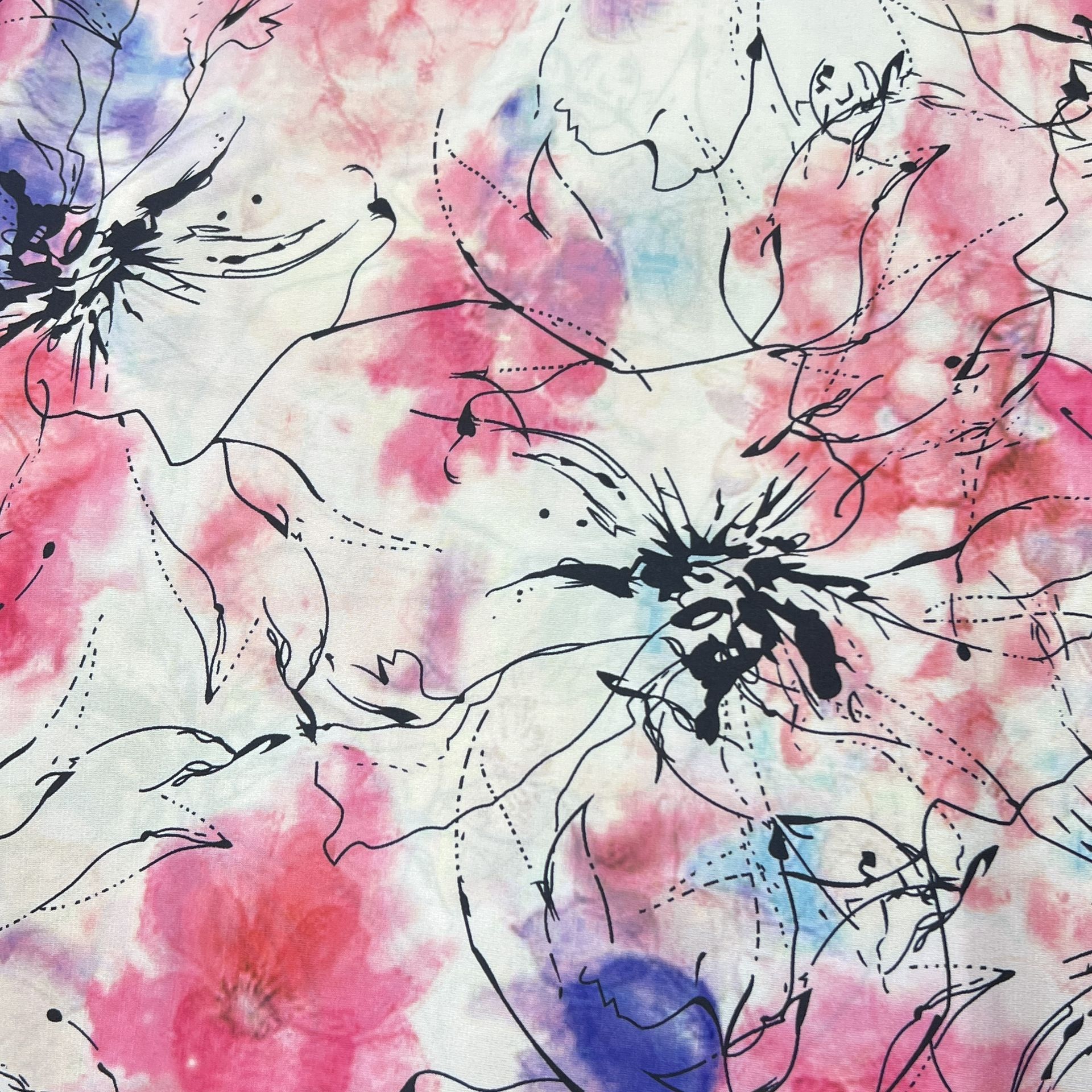 Color: White/Pink-Purple Aqua Black Line Flowers