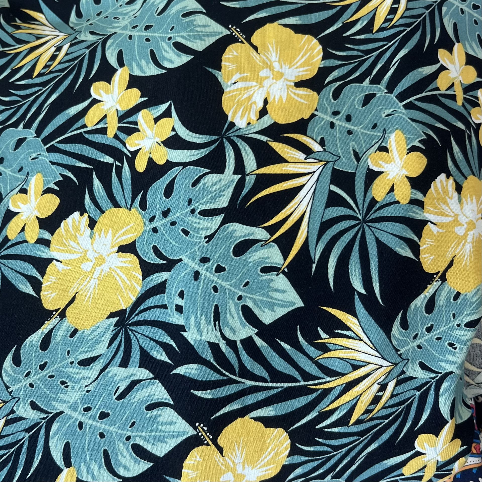 Color: Navy/Yellow Flowers - Green Tropical