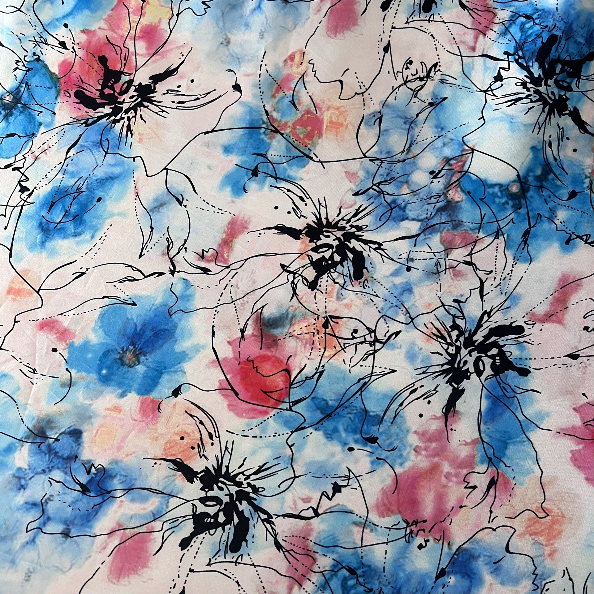 Color: White/Turqoise-Pink Black Line Flowers