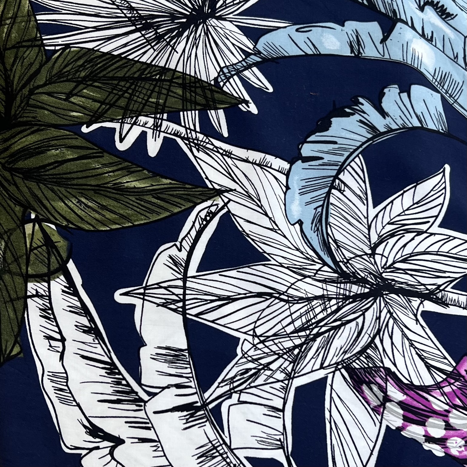Color: Navy/Olive Green-Pink-White Tropical