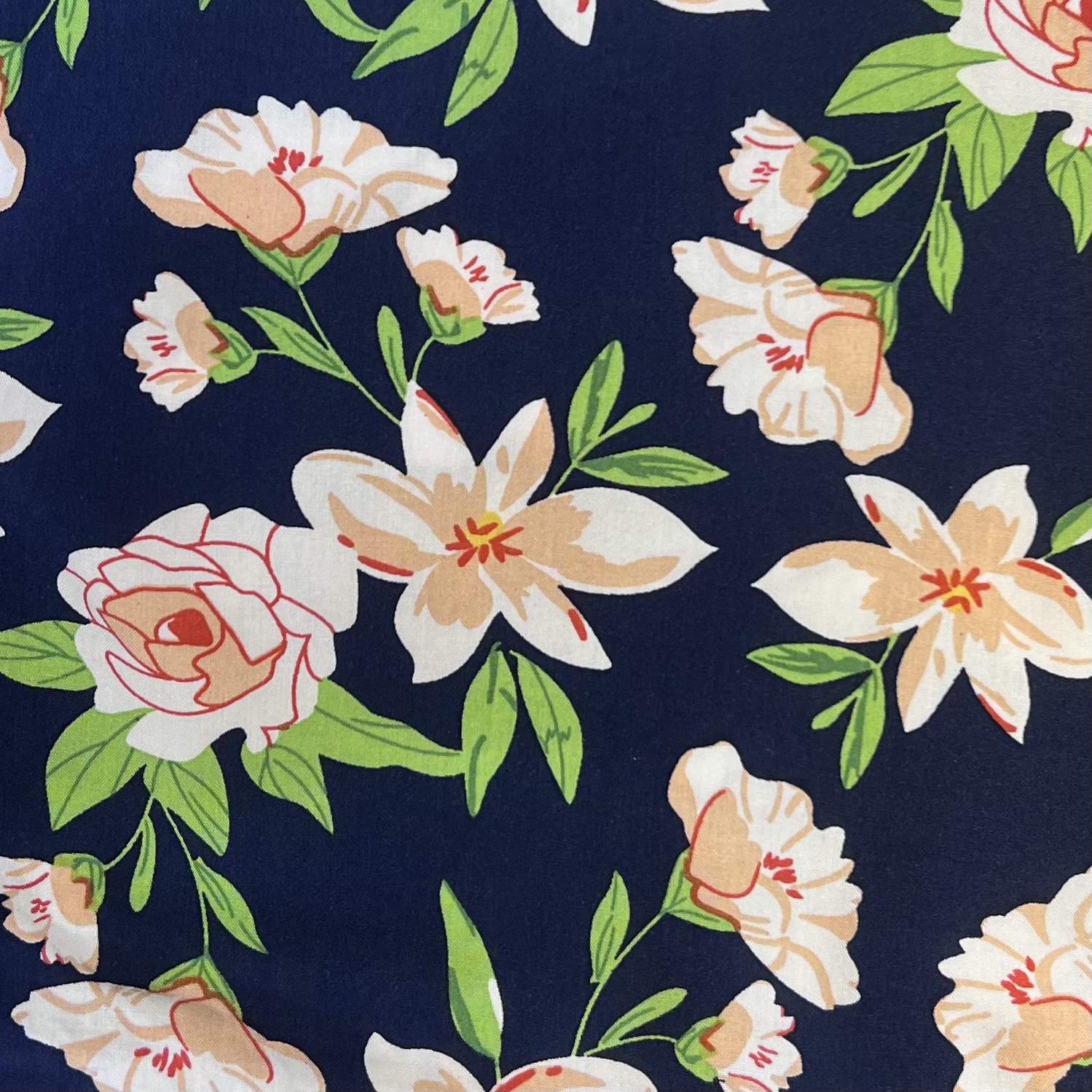 Color: Navy Blue/Coral White Flowers